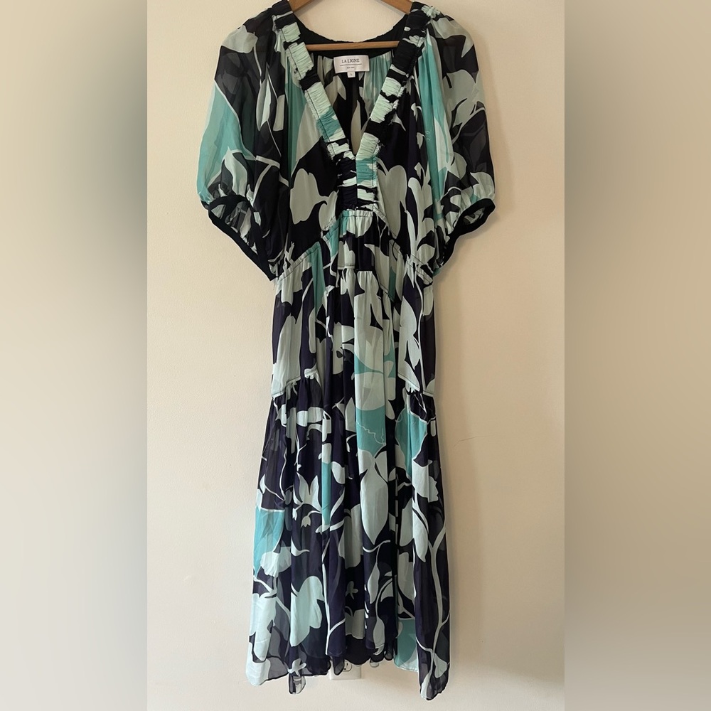 La Ligne Floral Print Maxi Dress in Navy and Blue - Picture 4 of 14
